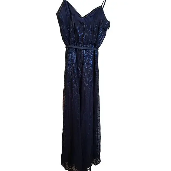 Angelina Faccenda Blue Sequence Geo Print Maxi Strappy Sz 10 - Picture 6 of 10